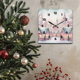 Munt en roze gezellige kerstmarkt - Winter Scene Vierkante Klok