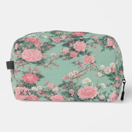 Munt- en roze kersenbloesem Monogram Initiaal Toilettasje