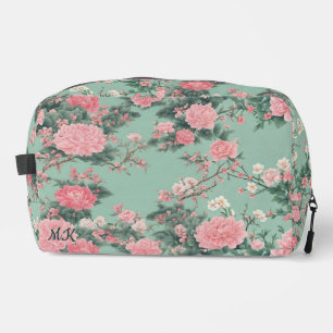 Munt- en roze kersenbloesem Monogram Initiaal Toilettasje