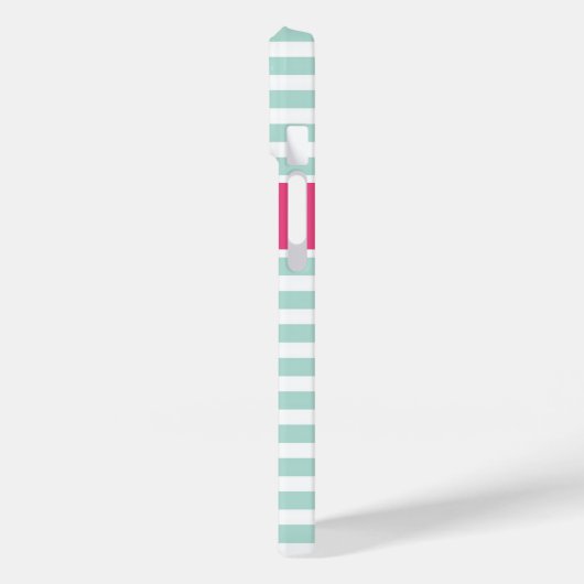 Munt en Roze Nautical Stripes Anchor Monogram Case-Mate iPhone Case (Achterkant / Links)