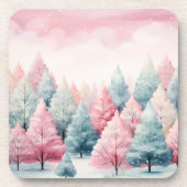 Munt en roze sparren winterscène bier onderzetter (Voorkant)