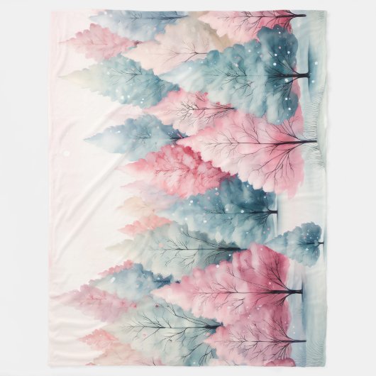 Munt en roze sparren winterscène fleece deken (Voorkant)