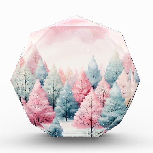 Munt en roze sparren winterscène fotoblokken (Voorkant)