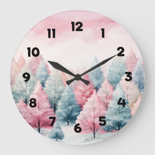 Munt en roze sparren winterscène grote klok (Voorkant)
