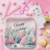 Munt en roze sparren winterscène papieren bordje (Feest)