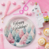 Munt en roze sparren winterscène papieren bordje (Feest)