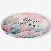 Munt en roze sparren winterscène papieren bordje (Gekanteld)