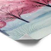 Munt en roze sparren winterscène poster (Hoek)