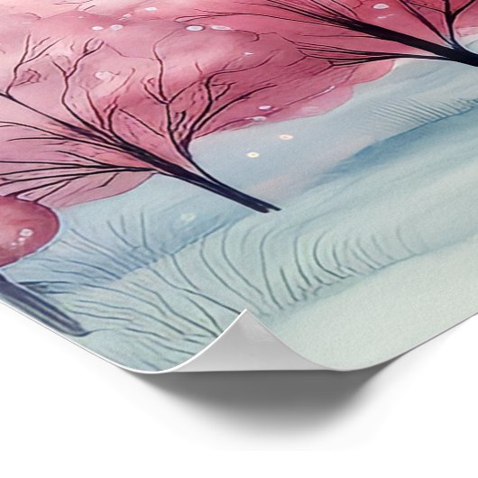 Munt en roze sparren winterscène poster (Hoek)