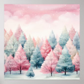 Munt en roze sparren winterscène poster (Voorkant)