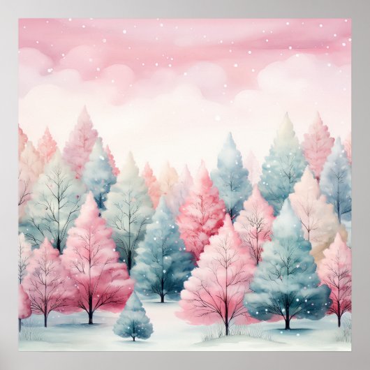 Munt en roze sparren winterscène poster (Voorkant)