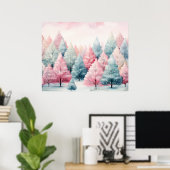 Munt en roze sparren winterscène poster (Thuiskantoor)