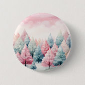 Munt en roze sparren winterscène ronde button 5,7 cm (Voorkant)
