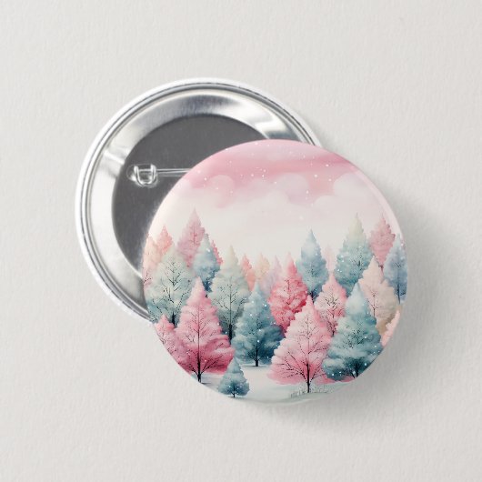 Munt en roze sparren winterscène ronde button 5,7 cm (Voorkant /achterkant)
