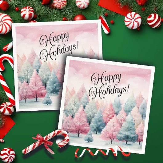 Munt en roze sparren winterscène servet