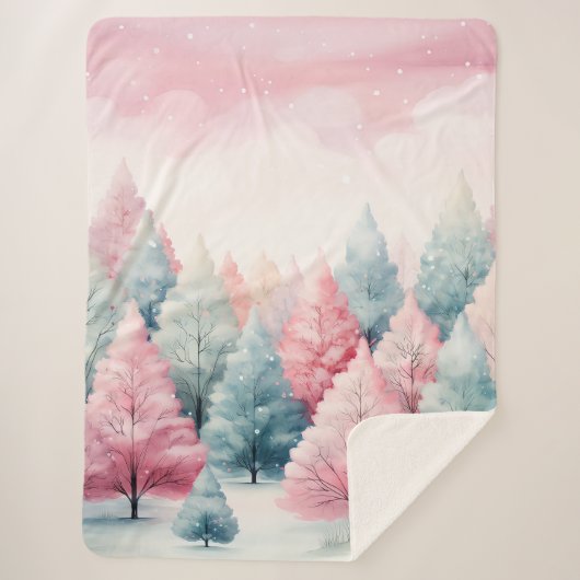 Munt en roze sparren winterscène sherpa deken (Voorkant)