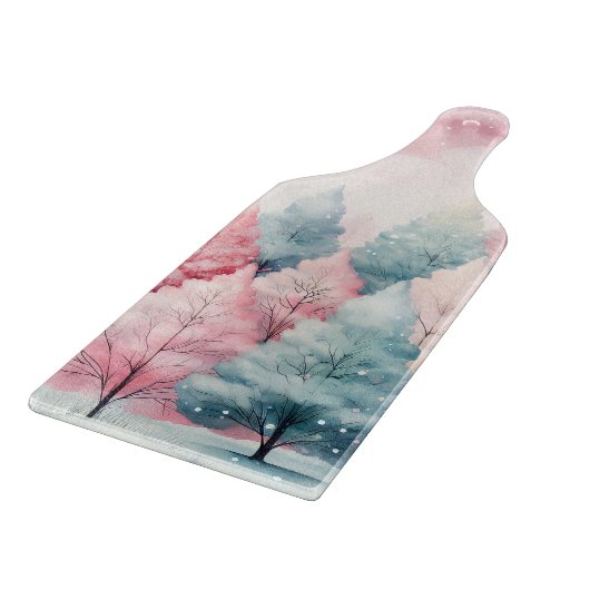 Munt en roze sparren winterscène snijplank (Hoek)