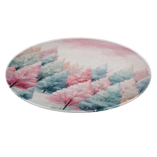 Munt en roze sparren winterscène snijplank (Hoek)