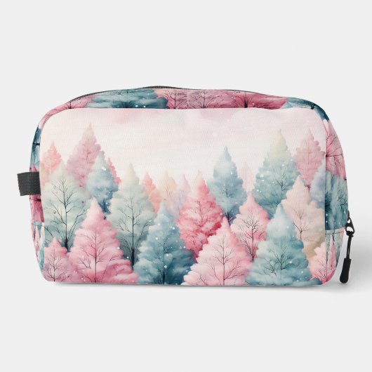 Munt en roze sparren winterscène toilettasje (Voorkant)