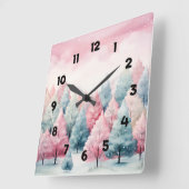 Munt en roze sparren winterscène vierkante klok (Hoek)