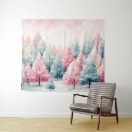 Munt en roze sparren winterscène wandkleed