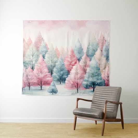 Munt en roze sparren winterscène wandkleed (In Situ (horizontaal))
