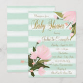 Munt en Roze Streep Baby shower Kaart (Voorkant / Achterkant)