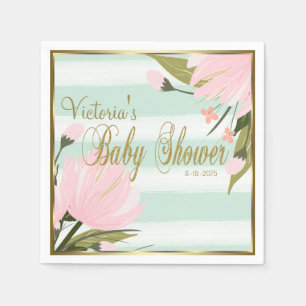 Munt en Roze Streep Baby Shower Servetten