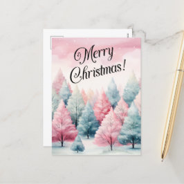 Munt en Roze Vuurbomen Winter Scene Winter Feestdagenkaart