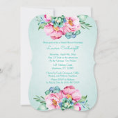 Munt en Roze Waterverf Bloem Uitnodiging (Voorkant)