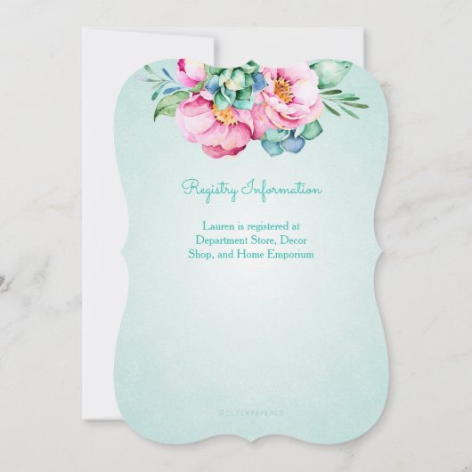 Munt en Roze Waterverf Bloem Uitnodiging (Achterkant)