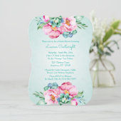 Munt en Roze Waterverf Bloem Uitnodiging (Staand voorkant)