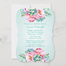 Munt en Roze Waterverf Bloem Uitnodiging