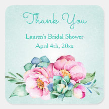 Munt en Roze Waterverf Flower Stickers