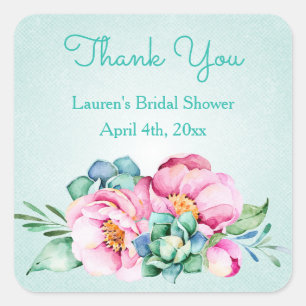 Munt en Roze Waterverf Flower Stickers