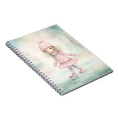 Munt en roze winterscène meisje schaatst notitieboek (Rechterzijde)