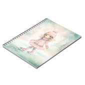 Munt en roze winterscène meisje schaatst notitieboek (Linkerzijde)