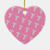 Munt en Roze Zilveren Letter T Keramisch Ornament (Achterkant)