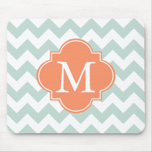 Munt en Sinaasappel Modern Chevron Custom Monogram Muismat