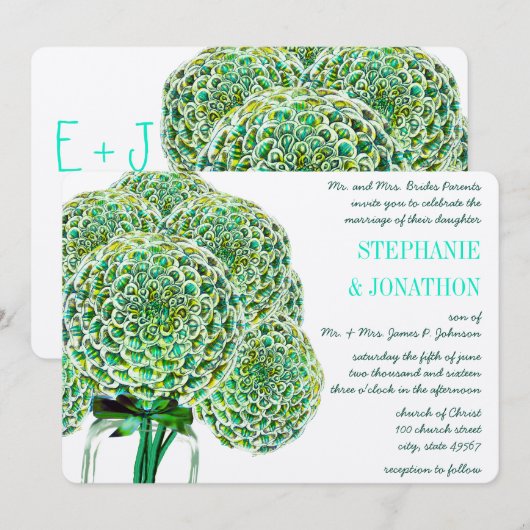 Munt en Smaragd Zinnia Metson Pot Trouw Uitnodigin Kaart (Voorkant / Achterkant)