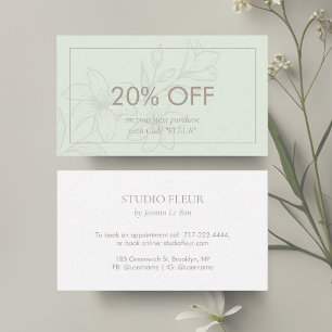 Munt en wit   Chic Minimal Floral Kortingskaartje