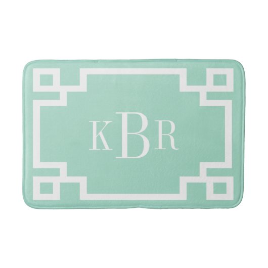 Munt en Wit Grieks Key Custom Monogram Badmat (Voorkant)