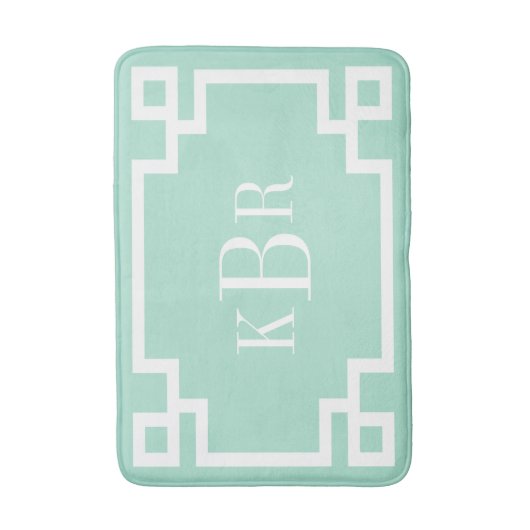 Munt en Wit Grieks Key Custom Monogram Badmat (Voorkant Verticaal)