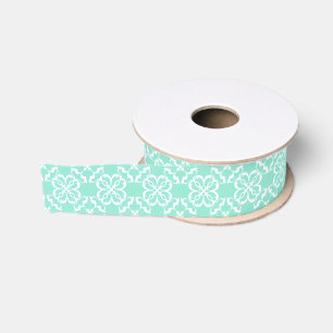 Munt- en witte bloemroosterpatroon grosgrain lint
