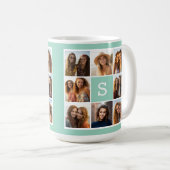 Munt en witte fotocollage met monogram koffiemok (Voorkant rechts)
