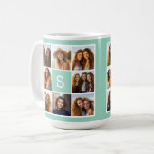 Munt en witte fotocollage met monogram koffiemok (Voorkant links)