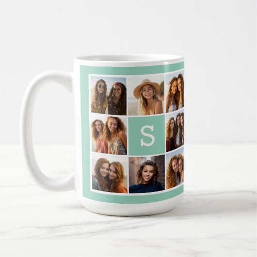 Munt en witte fotocollage met monogram koffiemok (Links)