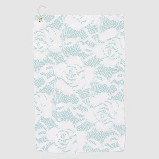 Munt en witte kant rozen floral golfhanddoek (Voorkant)