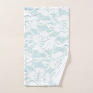 Munt en witte kant rozen floral handdoek
