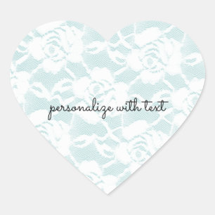 Munt en witte kant rozen floral hart sticker